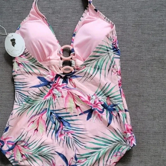 Profile by Gottex Tropical pink Women's One-Piece 3 ring floral Swimsuit size 12